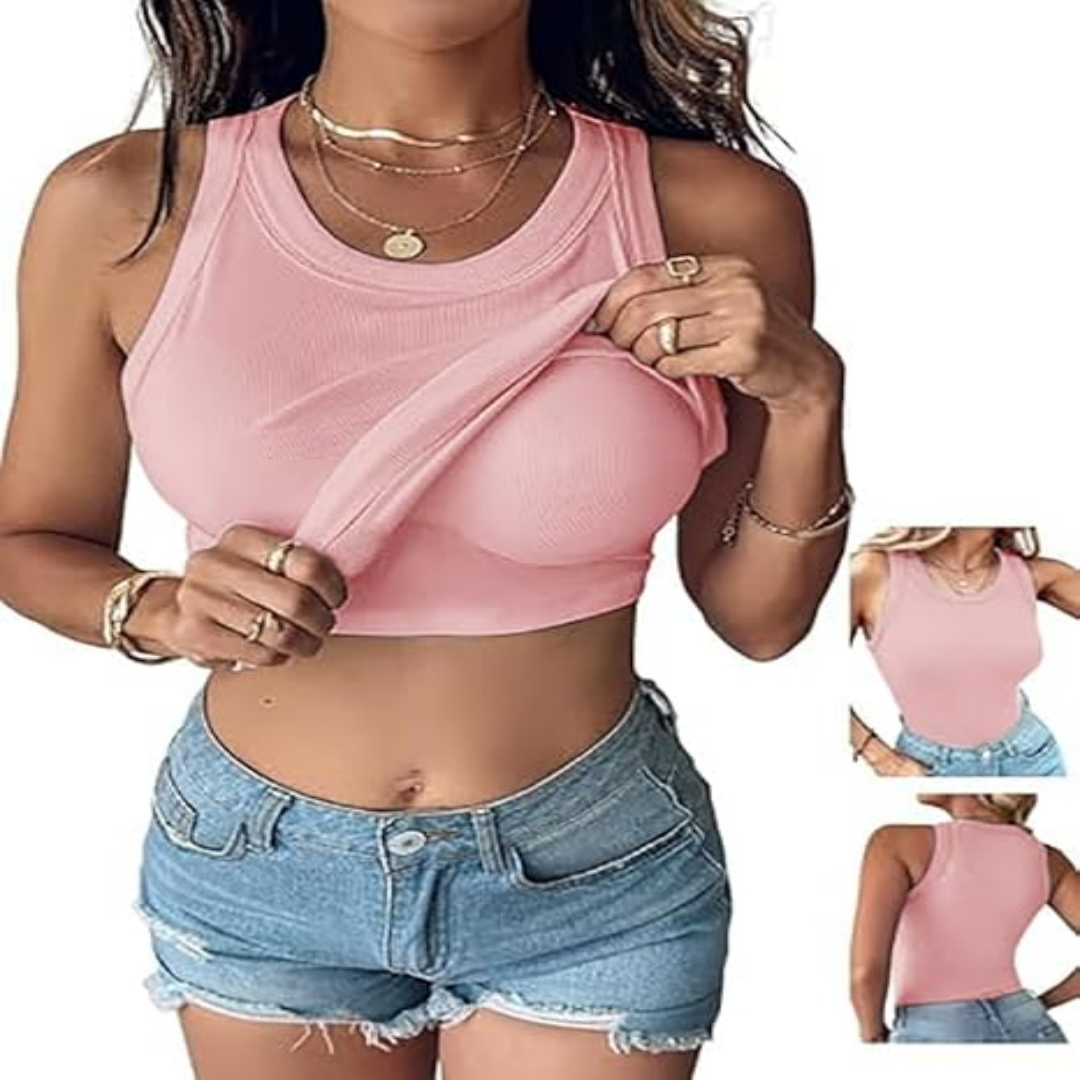 🔥 Viral Built-In Bra Tank – No Bra Needed | Snatch Fit Ribbed Top