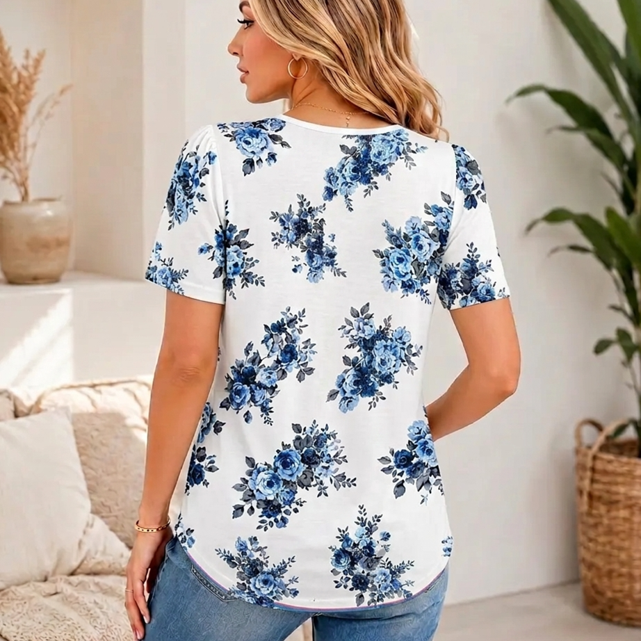 🔥Last day promotion🔥Womens T Shirts Short Sleeve Pleated Dressy Casual Scooped Neck Summer Tops Blouses