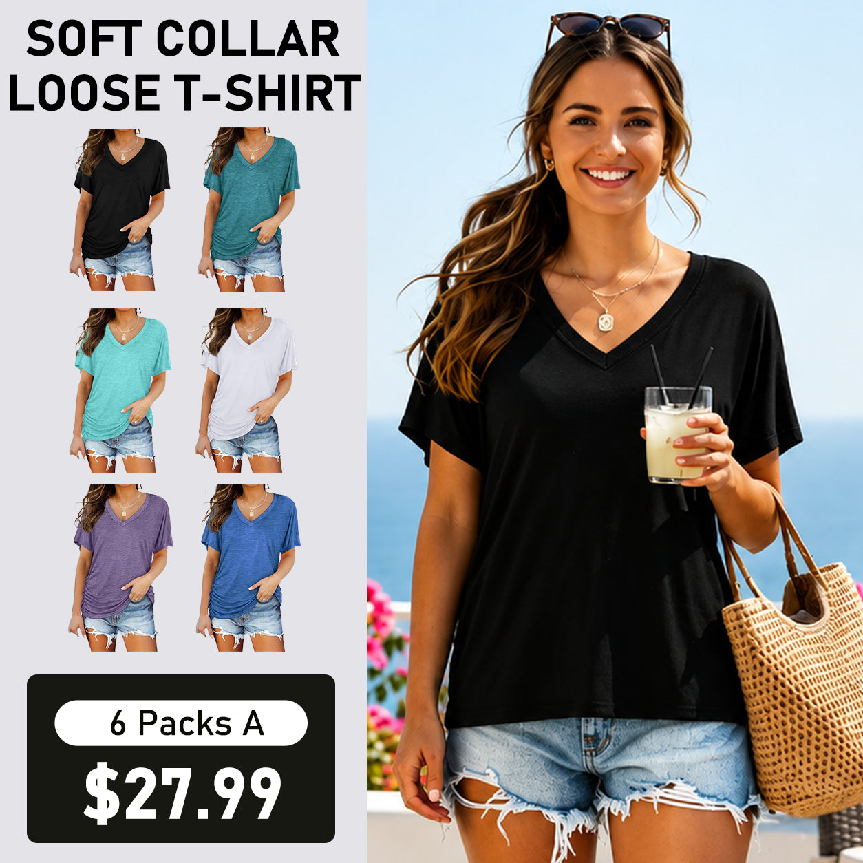 🔥2026 Clearance Item🔥Soft V-Neck Dolman Loose Fit T-Shirt with Side Ruching