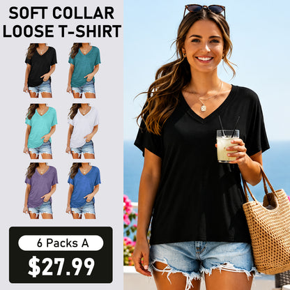 🔥2026 Clearance Item🔥Soft V-Neck Dolman Loose Fit T-Shirt with Side Ruching