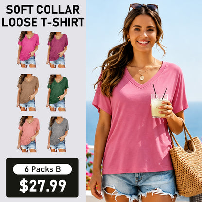 🔥2026 Clearance Item🔥Soft V-Neck Dolman Loose Fit T-Shirt with Side Ruching