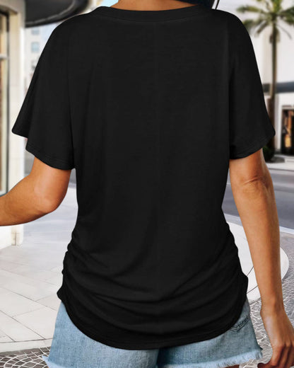 🔥2026 Clearance Item🔥Soft V-Neck Dolman Loose Fit T-Shirt with Side Ruching