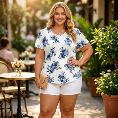 🔥Last day promotion🔥Womens T Shirts Short Sleeve Pleated Dressy Casual Scooped Neck Summer Tops Blouses